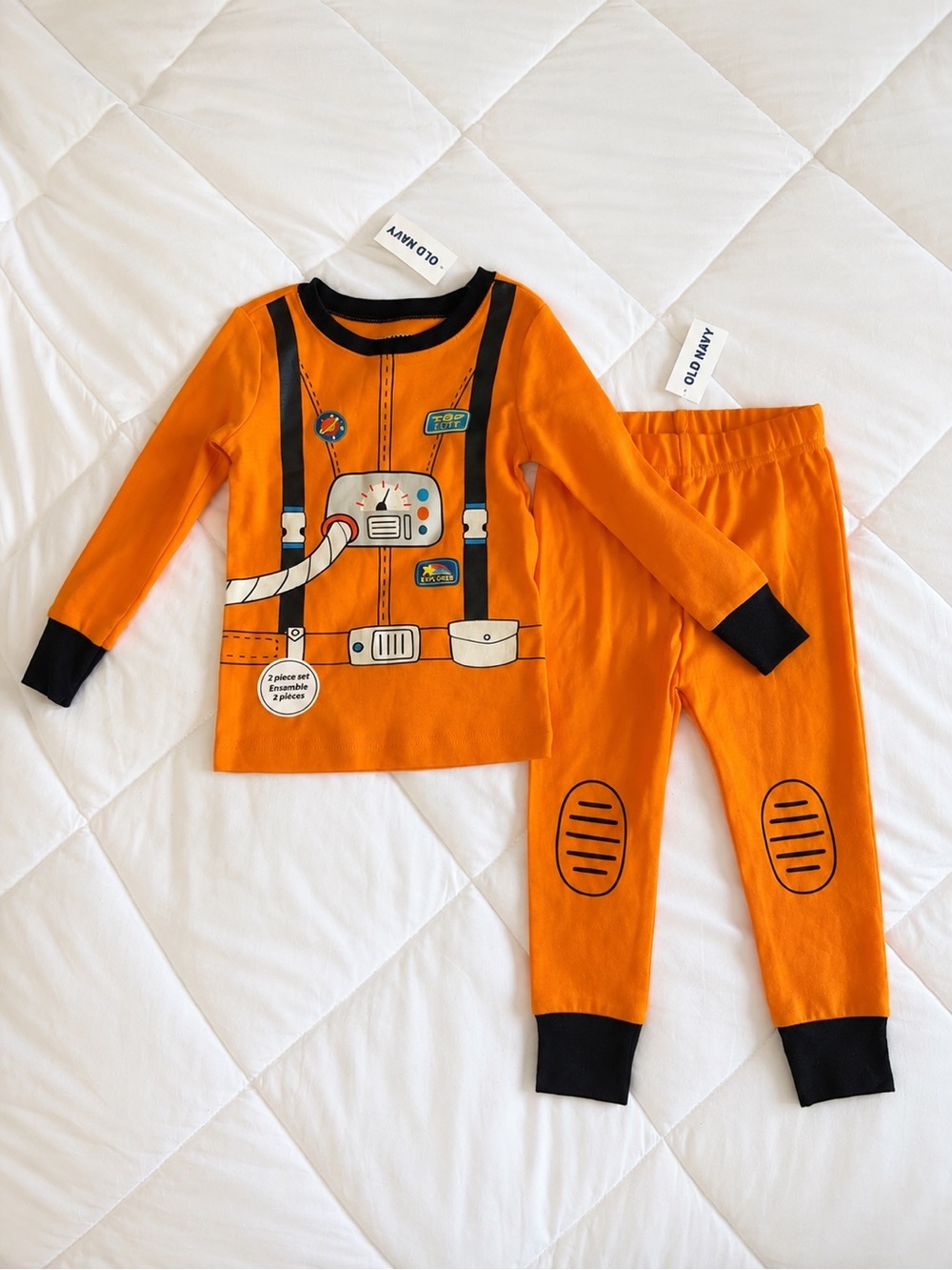 🆓 $0 WITH PURCHASE - OLD NAVY NWT Astronaut Pilot Aviator Orange PJ Set 18-24 M